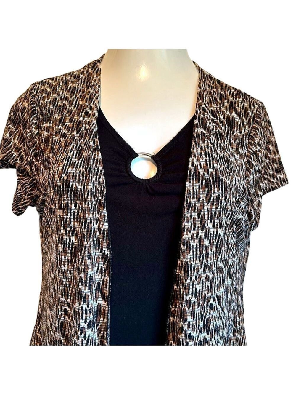 Susan Lawrence Black and Brown Patterned Top Size Large